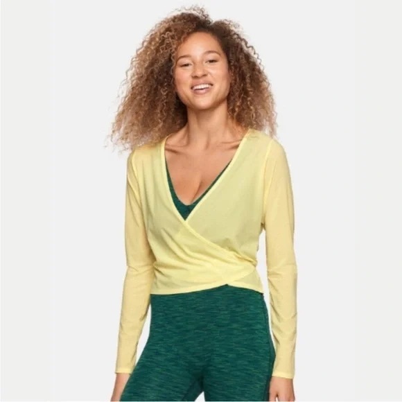 Outdoor Voices Tops - Outdoor Voices Wrap Top Tissue Weave Lemon Lime Size XS